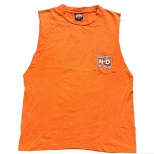 vintage y2k harley davidson orange muscle tee tank top medium large 2000s